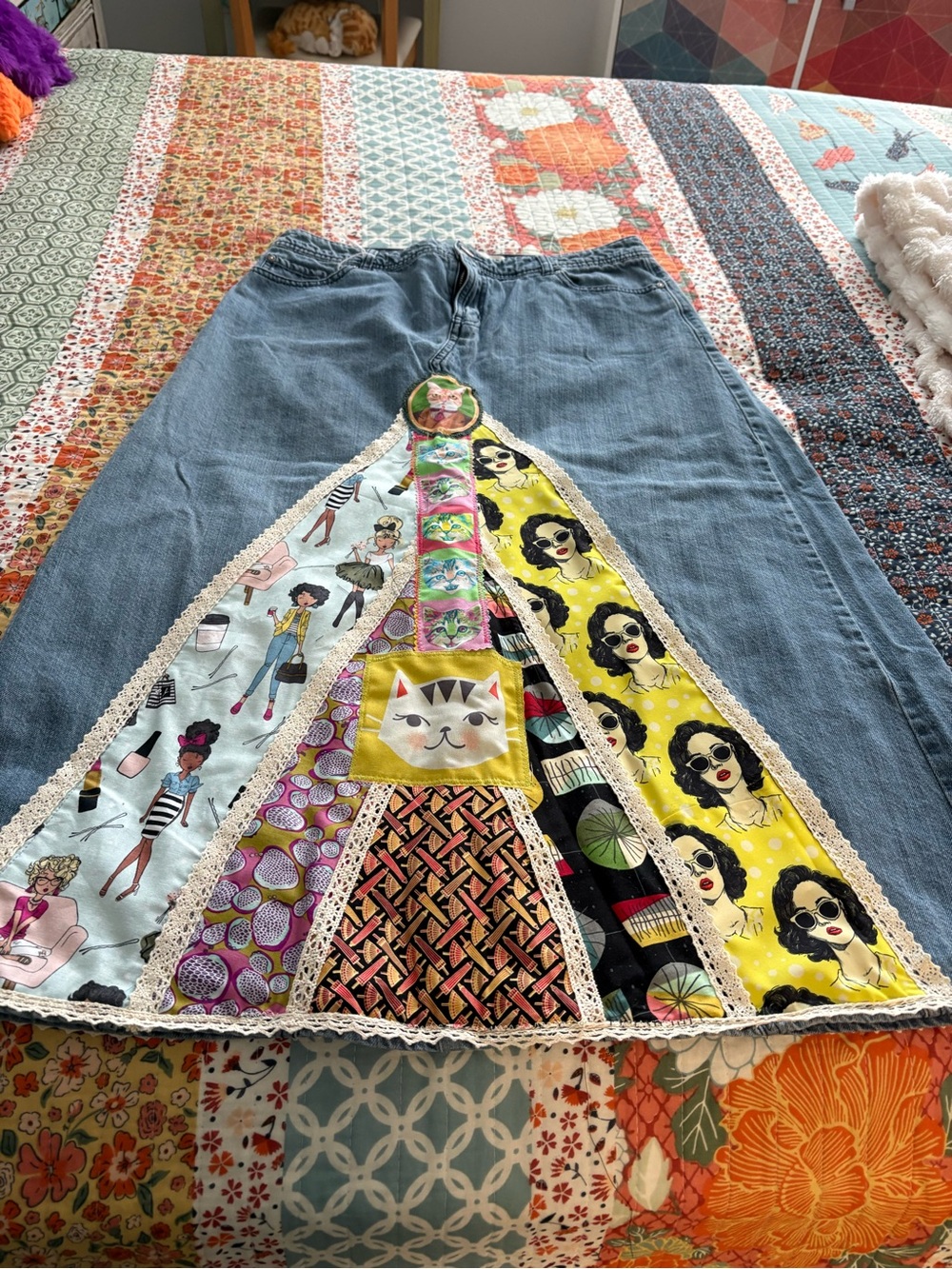Artsy Embellished denim midi skirt size 10 - Picture 2 of 5